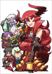  1boy 6+girls \m/ armor armored_dress arthropod_girl black_gloves blue_hair breasts chibi commentary_request curly_hair demon_girl demon_horns demon_tail dojikko elbow_gloves everyone faulds glasses gloves hair_over_one_eye haori horns japanese_clothes large_breasts long_hair manga_(object) maou_beluzel matsuda_yuusuke monster_girl multiple_girls nise_maou_dokuzeru nise_maou_kanizeru nise_maou_kemozeru nise_maou_kikaizeru nise_maou_rizaberu nise_maou_sukaraberu pink_hair purple_hair red-framed_eyewear red_eyes red_hair robot scales smile socks tail textless_version tiara track_suit yonezawa_natsumi yuusha_masatoshi yuusha_to_maou 