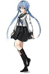  blue_eyes blue_hair commentary_request female full_body girls&#039;_frontline green_eyes heterochromia loafers long_hair looking_at_viewer school_uniform shoes skirt socks solo spp-1_(girls&#039;_frontline) twintails unitsu very_long_hair 