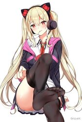  adjusting_clothes adjusting_legwear animal_ear_headphones animal_ears arm_support ass azur_lane bell black_thighhighs blonde_hair blush breasts candy cannon cat_ear_headphones commentary concord_(azur_lane) fake_animal_ears feet female food foot_up hair_between_eyes hair_ribbon headphones highres hood hood_down hooded_jacket ice_cream_cone jacket jingle_bell kaetzchen knee_up log lollipop long_hair long_sleeves medium_breasts mole mole_under_eye mouth_hold neck_bell neck_ribbon no_shoes oerba_yun_fang open_clothes open_jacket pleated_skirt red_eyes red_ribbon ribbon rigging sidelocks sitting skirt solo star-shaped_pupils star_(symbol) symbol-shaped_pupils thighhighs thighs toes twintails vest white_skirt 