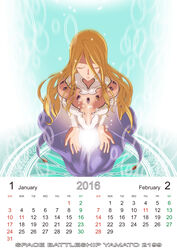  2016 bad_id bad_pixiv_id blonde_hair calendar_(medium) closed_eyes female from_above highres long_hair see-through skin_tight solo starsha supe_(yuusyasupepen) uchuu_senkan_yamato uchuu_senkan_yamato_2199 