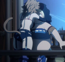  2girls ass bare_shoulders breasts cat_tail fairy_tail fat millianna multiple_girls navel risley_law screencap sideboob stitched tail tattoo 