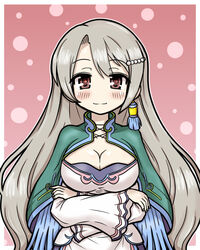  blush breasts cleavage commentary_request crossed_arms eruru_(erl) female highres large_breasts ling_hua long_hair looking_at_viewer rune_factory rune_factory_4 smile solo very_long_hair 