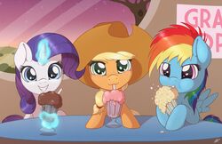  2015 aged_down applejack_(mlp) beverage blue_body blue_feathers blue_fur digital_media_(artwork) earth_pony equid equine feathered_wings feathers female feral friendship_is_magic fur group hair hasbro hi_res horn horse looking_at_viewer mammal milkshake multicolored_hair my_little_pony mythological_creature mythological_equine mythology pegasus pony rainbow_dash_(mlp) rainbow_hair rarity_(mlp) ratofdrawn smile unicorn wings young 