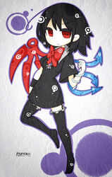  bad_id bad_pixiv_id black_dress black_hair black_legwear bow bowtie dress houjuu_nue inunoko. parody red_eyes short_dress short_hair solo style_parody style_request thighhighs touhou wings zettai_ryouiki 