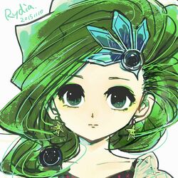  commentary_request earrings female final_fantasy final_fantasy_iv green_eyes green_hair hair_ornament jewelry long_hair rydia_(ff4) solo yadoso 