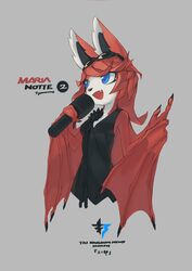  2017 anthro attachment bat bottomless breasts clip_on clothed clothing dress electronics english_text eyewear fangs female flower freedom_planet galaxytrail grey_background headphones hi_res kemono legless mammal maria_notte megabat microphone model_sheet plant simple_background solo sunglasses teeth text tysontan 