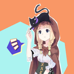  animal animal_on_head bad_id bad_pixiv_id blonde_hair blue_eyes braid cat_on_head dress espella_cantabella eve_(professor_layton_vs_phoenix_wright) feline female head_rest hood hood_up kuroba_u long_hair looking_up on_head professor_layton_vs._phoenix_wright:_ace_attorney solo twin_braids 