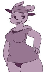  anthro breasts clothed clothing dezz digital_media_(artwork) female hand_on_hip hat headgear headwear lagomorph leporid long_ears mammal monochrome rabbit rabbit_shopkeeper simple_background smile solo undertale undertale_(series) whiskers 