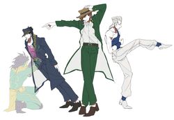  4boys chains commentary_request dancing gakuran halu-ca hat jean_pierre_polnareff jojo_no_kimyou_na_bouken kakyoin_noriaki kujo_jotaro leaning_forward male_focus michael_jackson multiple_boys mundane_utility parody real_life school_uniform smooth_criminal stand_(jojo) standing star_platinum stardust_crusaders 