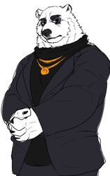  anthro bear biped black_nose blue_eyes bottomwear clothed clothing digital_media_(artwork) disney fully_clothed fur istani jacket jewelry koslov_(zootopia) male mammal necklace pants polar_bear shirt simple_background solo standing topwear ursine white_background white_body white_fur zootopia 