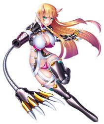  bikini_armor blonde_hair breasts curvy cyborg elf female female full_body green_eyes horns iris_wizard_14 lilith-soft long_hair monster_girl official_art oni pointy_ears robotic_arms robotic_legs sano_toshihide shiny shiny_skin taimanin_(series) taimanin_asagi_battle_arena white_skin 