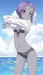  beach bikini dc dc_comics glee-chan rachel_roth raven_(dc) solo straight_hair teen_titans 