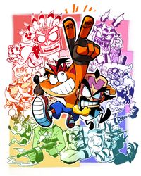  activision aku_aku angry animate_inanimate anthro bandicoot brother_(lore) brother_and_sister_(lore) brothers_(lore) canid canine canis clothing coco_bandicoot crash_(series) crash_bandicoot crocodile crocodilian crocodylid crunch_bandicoot dasyuromorph dingo dingodile doctor_neo_cortex extinct female female_anthro footwear group gun hi_res human hybrid kangaroo koala koala_kong legwear living_clothing living_mask macropod male male_anthro mammal marsupial mask pinstripe_potoroo potoroo ranged_weapon rariatoo recently_extinct_species reptile ripper_roo scalie shoes sibling_(lore) sister_(lore) smile socks tawna_bandicoot teeth thylacine tiny_tiger tongue twins_(lore) uka_uka vombatiform weapon 