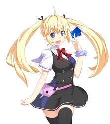  ahoge black_thighhighs blonde_hair blue_eyes blush commentary_request fanny_pack female grisaia_(series) grisaia_no_kajitsu long_hair matsushima_michiru oerba_yun_fang open_mouth ryuuta_(msxtr) school_uniform solo thighhighs twintails zettai_ryouiki 