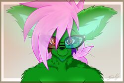  2016 3:2 anthro bust_portrait cheek_marks eyewear felid feline glasses glowing heterochromia hi_res hybrid kangaroo looking_at_viewer macropod mammal marsupial mohawk muscular muscular_anthro portrait red_eyes serval simple_background smile solo tattoo vrabo yellow_eyes zoran 