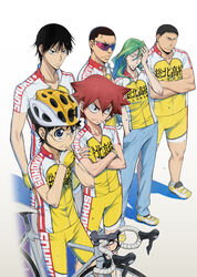  6+boys 6boys bicycle bicycle_helmet bike_jersey bike_shorts character_request crossed_arms fingerless_gloves glasses gloves helmet highres imaizumi_shunsuke kinjou_shingo long_hair looking_away makishima_yusuke makishima_yuusuke male male_focus mole multiple_boys naruko_shoukichi official_art onoda_sakamichi sakamichi_onoda sh?kichi_naruko short_hair shunsuke_imaizumi simple_background standing sunglasses tadokoro_jin white_background yowamushi_pedal 