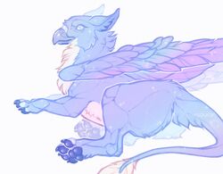  2018 4_toes arsauron avian beak digital_media_(artwork) feathered_wings feathers feet felixgryphon feral gryphon lying mythological_avian mythological_creature mythology on_side pawpads paws simple_background solo tail toes white_background wings 