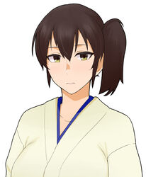  brown_hair commentary_request expressionless female hair_between_eyes japanese_clothes kaga_(kancolle) kantai_collection looking_at_viewer side_ponytail solo tsurugi_(the_horizon) yellow_eyes 