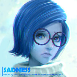  artist_name blue_eyes blue_hair blue_skin character_name closed_mouth colored_skin commentary_request english_text female glasses inside_out juvia_ho looking_at_viewer lowres photoshop_(medium) portrait realistic sad sadness_(inside_out) short_hair solo turtleneck watermark web_address 