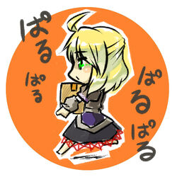  arm_support blonde_hair chibi commentary_request female from_side green_eyes japanese_clothes mizuhashi_parsee paru_paru solo touhou translated tsukinami_kousuke 