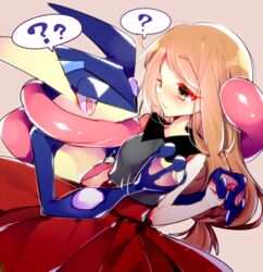  ? blush commentary_request female grabbing grabbing_another&#039;s_breast greninja long_hair pokemon pokemon_(creature) pokemon_xy pokephilia serena_(pokemon) takashino_(noni-nani) zoophilia 