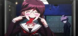  animated animated blush closed_eyes danganronpa female fukawa_touko genocider_shou glasses long_tongue tongue 