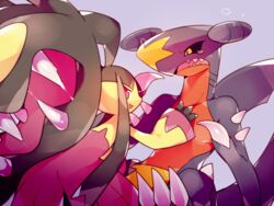  claws commentary_request dragon garchomp lowres mawile mega_mawile mega_pokemon no_humans pokemon pokemon_(creature) sharp_teeth simple_background takashino_(noni-nani) tears teeth 