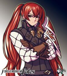  crossed_arms female fire_emblem fire_emblem_if frown jadenkaiba looking_at_viewer luna_(fire_emblem_if) nintendo red_hair twintails upper_body 