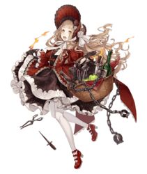  :d apple basket blonde_hair bonnet bottle chains collar cuffs dagger dress female flower food frills fruit full_body gloves hand_saw ji_no knife lolita_fashion long_hair looking_at_viewer mary_janes multiple_weapons official_art open_mouth orange_eyes pantyhose pincers puffy_sleeves red_riding_hood_(sinoalice) ribbon saw scissors shackles shoes sinoalice smile solo spiked_collar spikes teeth torture_instruments transparent_background upper_teeth_only weapon 