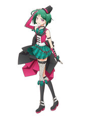  asymmetrical_gloves asymmetrical_legwear belt black_belt black_footwear black_hat boots bow bowtie elbow_gloves female fingerless_gloves fishnet_thighhighs fishnets footwear_bow gloves green_bow green_hair green_skirt hat kiratto_pri_chan leg_belt looking_at_viewer midorikawa_sara mismatched_gloves mismatched_legwear official_art pink_eyes pleated_skirt pretty_series short_hair skirt sleeveless solo thighhighs white_background zettai_ryouiki 