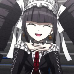  animated animated black_hair celestia_ludenberck closed_eyes danganronpa danganronpa_1 drill_hair female gothic_lolita lolita_fashion lowres red_eyes 