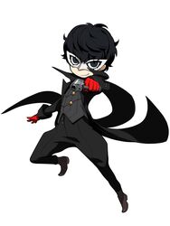  1boy amamiya_ren black_eyes black_hair gloves gun highres jacket mask official_art oribe_hanako pants persona persona_5 persona_q2:_new_cinema_labyrinth persona_q_(series) red_gloves source_request weapon 