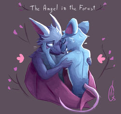  abstract_background angel_in_the_forest anthro anthro_on_anthro bat blue_body blue_fur blush branch closed_eyes cool_colors duo face_to_face fur half-length_portrait hand_on_cheek hi_res hug larry_(yinller) looking_at_another looking_at_partner male male/male mammal membrane_(anatomy) membranous_wings montimer_(yinller) mouse murid murine no_pupils nude open_mouth open_smile portrait purple_background purple_wings rodent romantic romantic_ambiance romantic_couple simple_background smile snout title titosuarez torso_grab using_wings wing_embrace wing_hug winged_arms wings 