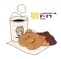  :d ^_^ alpaca_ears alpaca_suri_(kemono_friends) animal_ears blonde_hair closed_eyes coffee commentary cup disposable_cup doughnut drink english_text food food_focus fur_collar hair_bun hair_over_one_eye hair_ribbon japari_symbol jpeg_artifacts kemono_friends napkin neck_ribbon no_humans open_mouth paper pink_ribbon ribbon romaji_text shadow sidelocks simple_background single_hair_bun smile steam swept_bangs translated tress_ribbon white_background yukihiroyuki 