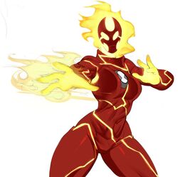  2019 alien alien_humanoid ben_10 breasts cartoon_network casual_nudity elemental_creature elemental_humanoid featureless_breasts featureless_crotch female fire fire_creature fire_humanoid gwen_10 gwen_tennyson heatblast hi_res humanoid multicolored_body not_furry pyronite red_body red_skin riipley simple_background solo two_tone_body white_background yellow_body yellow_skin 