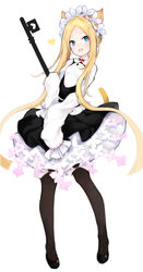  abigail_williams_(fate) abigail_williams_(festival_outfit)_(fate) animal_ears blonde_hair breasts cat_ears cat_tail commentary_request dress fate/grand_order fate_(series) female frills heart highres holding holding_key kemonomimi_mode key long_hair looking_at_viewer official_alternate_costume open_mouth pantyhose parted_bangs revision simple_background sleeves_past_fingers sleeves_past_wrists small_breasts solo tail wangyq white_background white_dress 