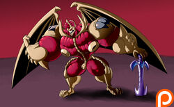  anthro archfiend bulge dragmon duel_monster hi_res male muscular muscular_anthro muscular_male nipples pecs scalie solo terrorking_archfiend yu-gi-oh! 