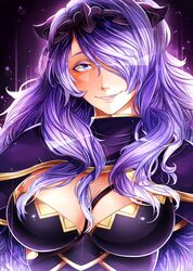  absurdres armor black_armor breasts camilla_(fire_emblem) capelet commentary_request female fire_emblem fire_emblem_fates highres invidiata large_breasts lips long_hair purple_hair shiny_clothes shiny_skin solo strap tiara 