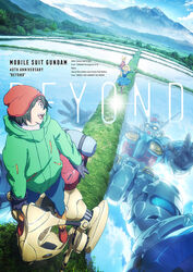  2boys aged_down artesia_som_deikun bellri_zenam black_hair blonde_hair blue_dress casval_rem_deikun crossover dress female g-self gundam gundam_g_no_reconguista hat jacket mecha mobile_suit_gundam mobile_suit_gundam_the_origin mountain multiple_boys official_art outdoors reflection reflective_water rice_paddy robot 