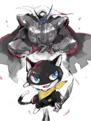  animal feline light_background morgana_(persona_5) no_humans persona_5 simple_background sword weapons white_background zorro_(persona_5) 