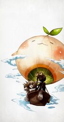  aircraft alice_(deemo) beyond_the_stratus_(deemo) binoculars commentary deemo deemo_(character) english_commentary female happy highres hot_air_balloon looking_up mandora mixed-language_commentary official_art pointing smile spanish_commentary 