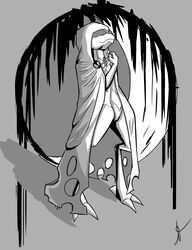  3_toes absurd_res ambiguous_gender back_toe cloak clothing double-zr-tap dragon feet grey_background hi_res lok_(double_zr_tap) monochrome mostly_nude mythological_creature mythological_scalie mythology scalie simple_background solo toes torn_clothing 