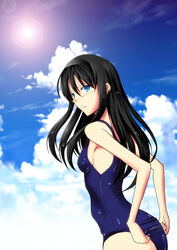  breasts female long_hair mako_(artist) mako_(atomic_goddess) one-piece_swimsuit pixiv_thumbnail resized sideboob solo swimsuit toono_akiha tsukihime 