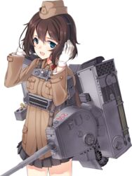  :d backpack bad_id bad_twitter_id bag blue_eyes blush brown_hair cannon cowboy_shot cross female garrison_cap gloves hat headphones iron_cross long_sleeves looking_at_viewer machinery mecha_musume milihime_taisen military military_uniform military_vehicle motor_vehicle open_mouth shell_casing short_hair simple_background skirt smile solo tama_(tamatamo) tank tarczay_(milihime_taisen) tiger_i turret underbust uniform white_background white_gloves 