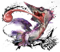  chameleos commentary_request dragon fuse_ryuuta horns long_tongue monster monster_hunter_(series) monster_hunter_4 monster_hunter_portable_2nd_g no_humans photoshop_(medium) single_horn solo teeth tongue wings 