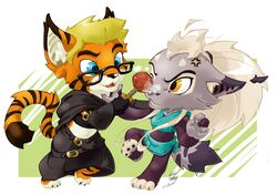  anthro avoid_posting battle breasts chibi duo felid female fur leoian leoian_(character) linx mammal pantherine shinobiiri tiger tomoe 