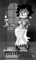  alternate_species anthro betty_boop betty_boop_(series) biped breasts candle canid canine canis cleavage clothed clothing domestic_dog female fleischer_style_toon footwear furrification hi_res high_heels looking_at_viewer mammal minus8 monochrome paramount_pictures shoes solo toony wide_hips 