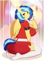  2015 absurd_res amber_eyes anthro ass big_breasts biped blue_hair breasts butt_pose chromapan clothed clothing digital_media_(artwork) equid equine fan_character feathered_wings feathers feet female hair hasbro hi_res kneeling legwear looking_at_viewer mammal multicolored_hair multicolored_tail my_little_pony mythological_creature mythological_equine mythology pegasus plantigrade pose short_hair silvia_windmane smile solo tail two_tone_hair wings yellow_body yellow_feathers zoom_layer 