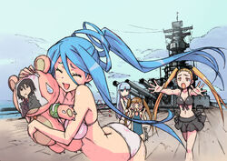  4girls aoki_hagane_no_arpeggio battleship between_breasts bikini bikini_skirt blonde_hair blue_eyes blue_hair breasts brown_hair chihaya_gunzou closed_eyes commentary_request doll haruna_(aoki_hagane_no_arpeggio) highres iona_(aoki_hagane_no_arpeggio) kirishima_(aoki_hagane_no_arpeggio) laundry_(randorii) long_hair military military_vehicle multiple_girls osakabe_makie personification photoshop_(medium) school_swimsuit ship short_hair swimsuit takao_(aoki_hagane_no_arpeggio) twintails warship watercraft yellow_eyes yotarou_(aoki_hagane_no_arpeggio) 