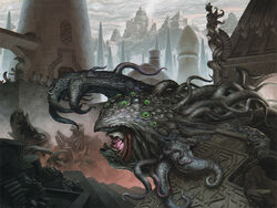  building call_of_cthulhu green_eyes monster mountain ruins shoggoth temple tentacle yuji_kaida 